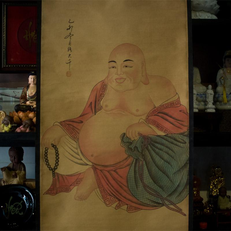 Tranh Phật Di Lặc Vẽ Màu Cổ Điển Vô Cùng Hoan Hỹ