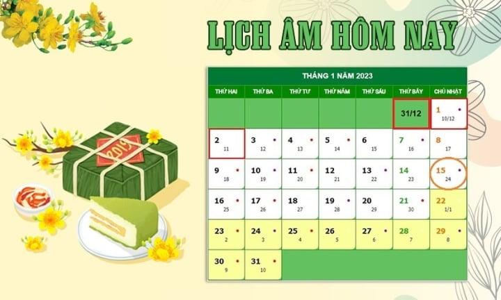 Lịch âm 15/1 - tra cứu lịch âm hôm nay Chủ nhật ngày 15/1/2023