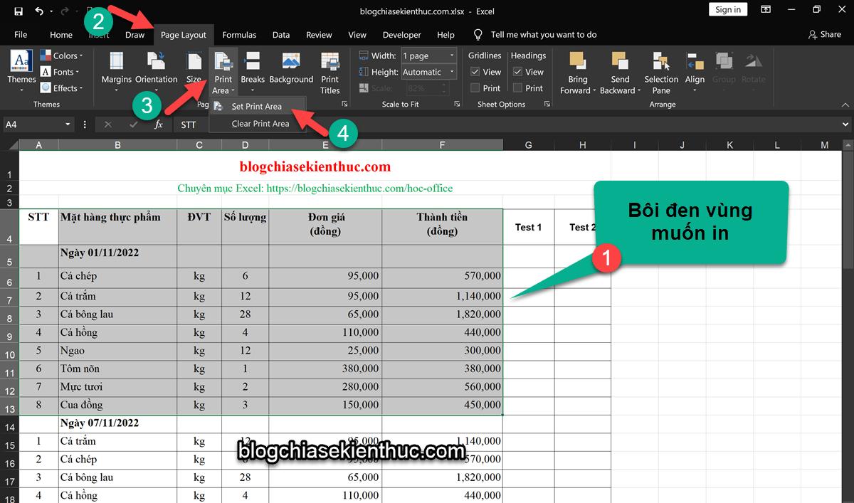 Cách chọn vùng in trong Excel, thêm vùng in, xóa vùng in