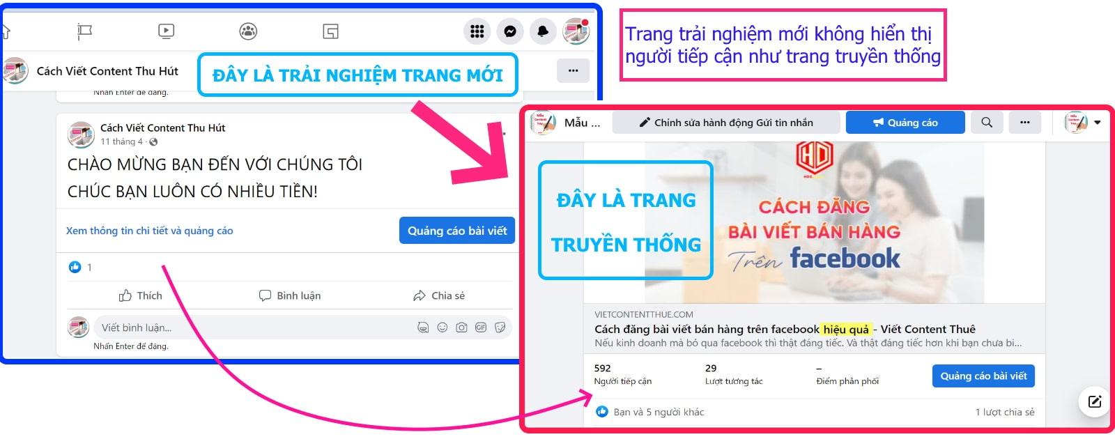 Cách chuyển trang trải nghiệm mới fanpage về trang truyền thống trên laptop