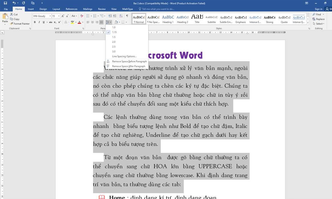 Cách chỉnh khoảng cách dòng trong word 2007, 2010, 2013, 2016, 2019