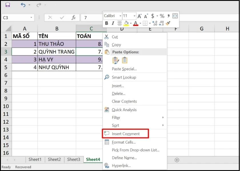 Ghi chú trong Excel và cách tạo khung ghi chú trong Excel