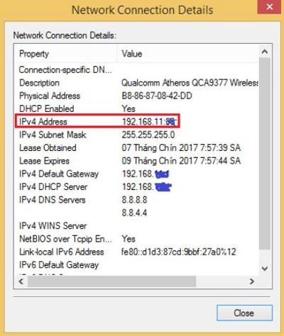Kiểm tra địa chỉ IP máy tính qua biểu tượng mạng