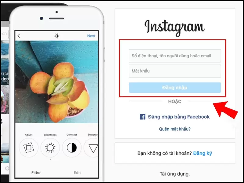 đăng nhập instagram trên điện thoại