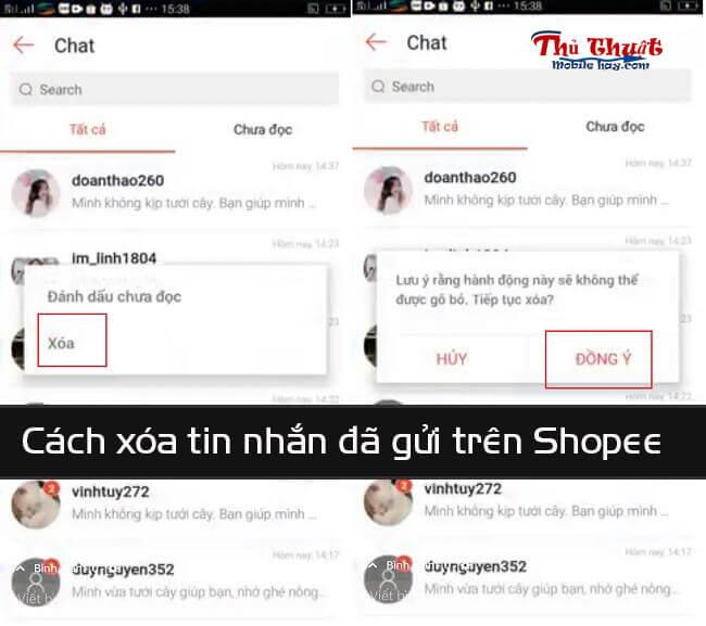 Cách xóa tin nhắn đã gửi trên Shopee