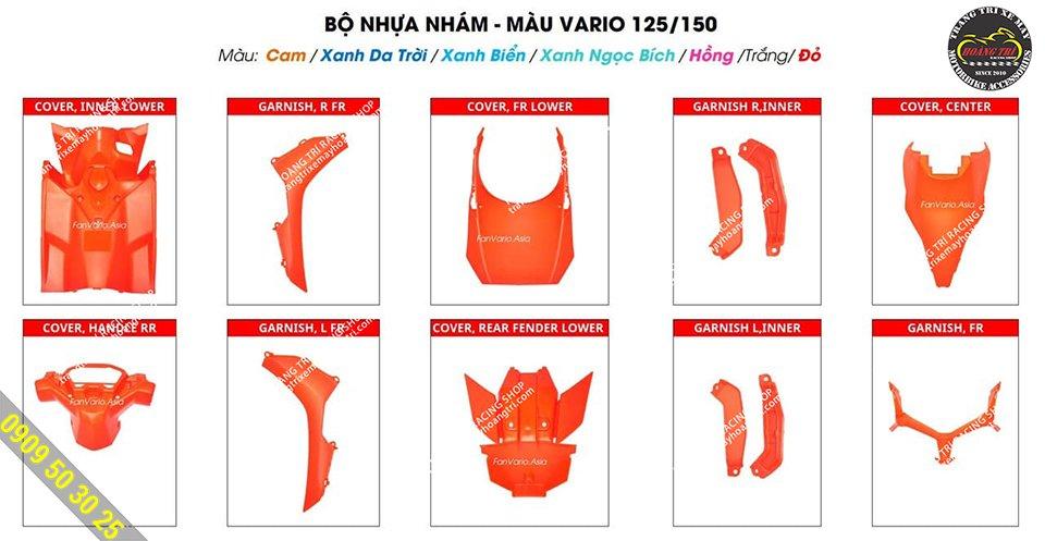 Trọn bộ 10 món phụ kiện trong combo nhựa nhám màu Vario 125/150 Zedition