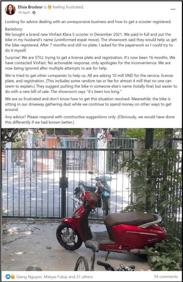 The Extra Mile Customer Service Buy New Motorbike in Saigon - License Plate Registration Problem with Vinfast Klara S